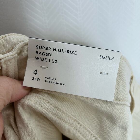 American Eagle NWT baggy wide leg high rise carpenter pants size 4 cream - Picture 8 of 11